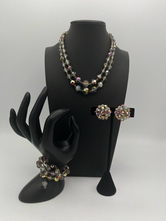 Jewelry - Mint 1950s Smokey Grey Aurora Borealis Crystal Full Parure Set